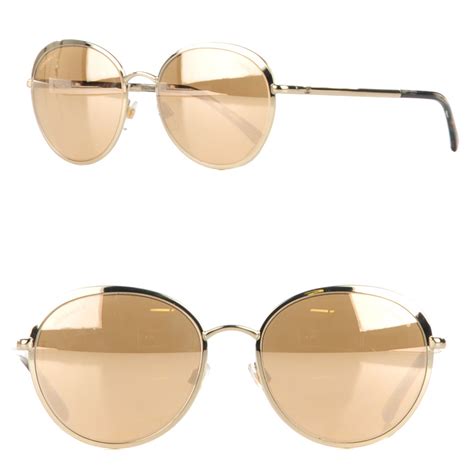 chanel gold mirror sunglasses|CHANEL 18k Gold Mirror Round Signature Sunglasses 4206 Gold .